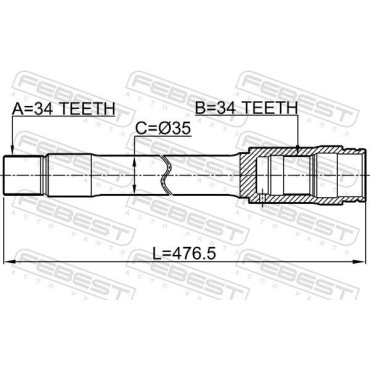 Приводной вал пр.перед. 476mm Febest 0112uzj200f