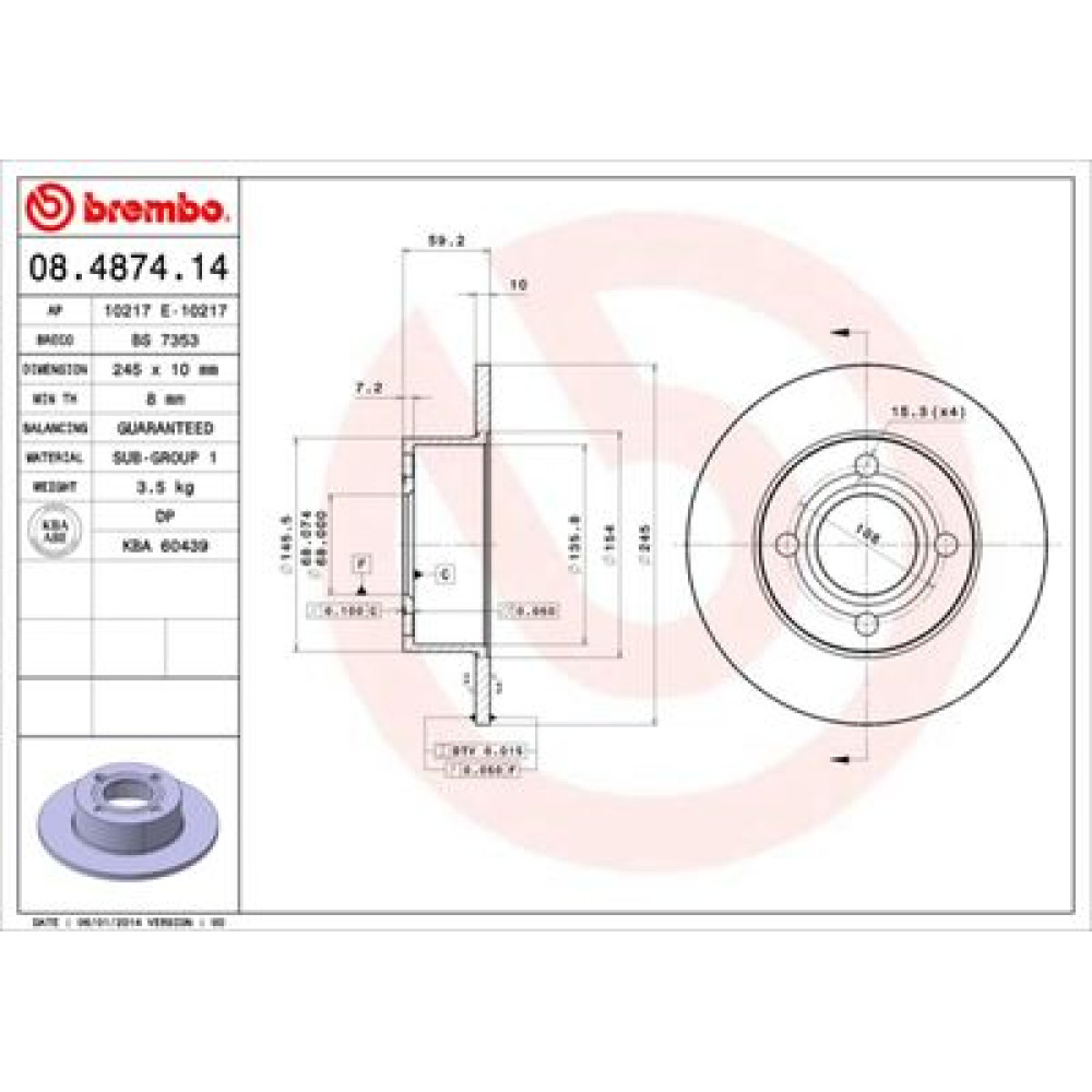 Диск тормозной BREMBO 08487414