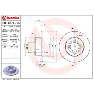 Диск тормозной BREMBO 08487414