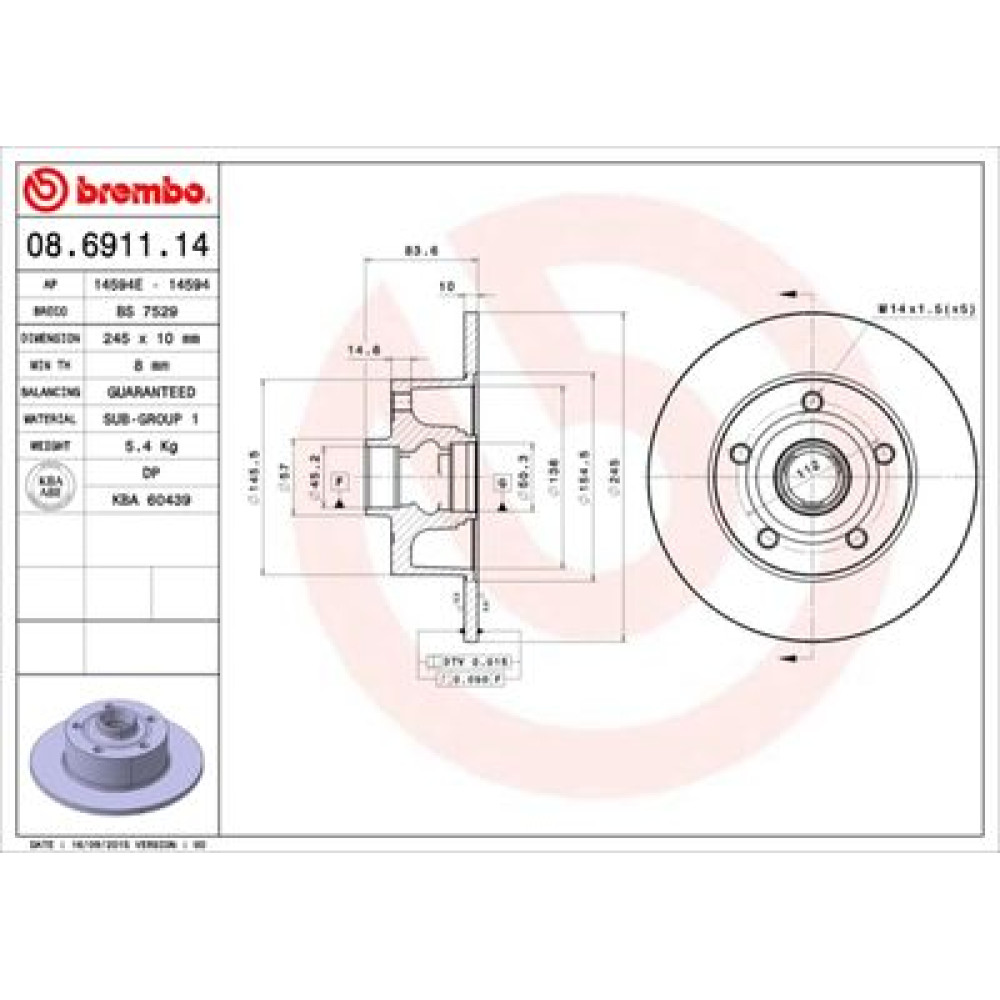 Диск гальмівний BREMBO 08691114