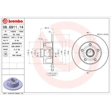 Диск гальмівний BREMBO 08691114
