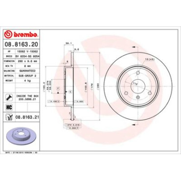 Диск тормозной BREMBO 08816321