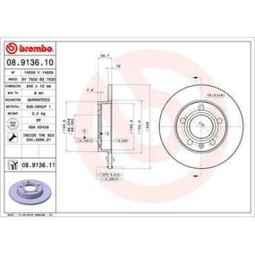 Диск тормозной BREMBO 08913610