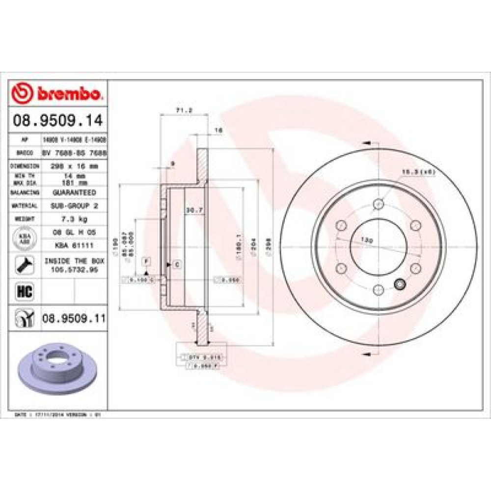 Диск тормозной BREMBO 08950914