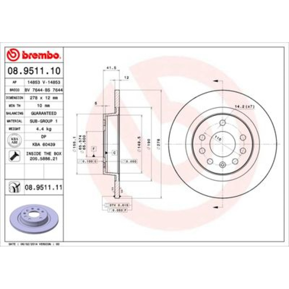 Тормозной диск задний BREMBO 08951110
