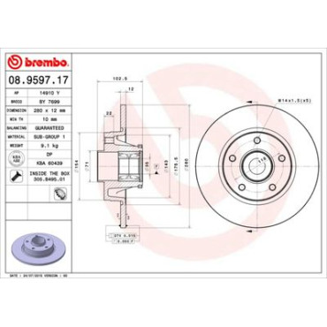 Гальмівний диск задній /к-т з підшипником, +кільце ABS BREMBO 08959717