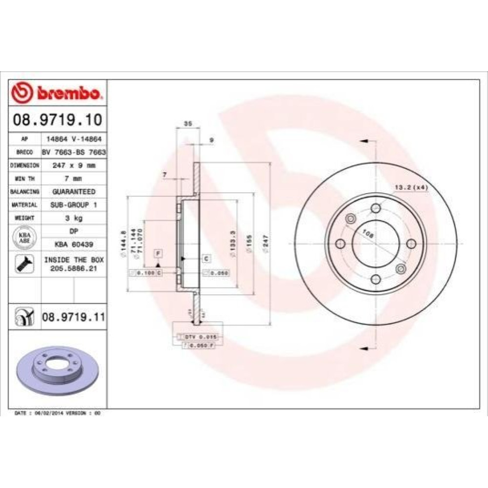 Тормозной диск задний BREMBO 08971911