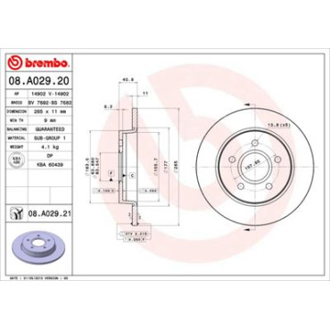 Тормозной диск задний BREMBO 08a02921