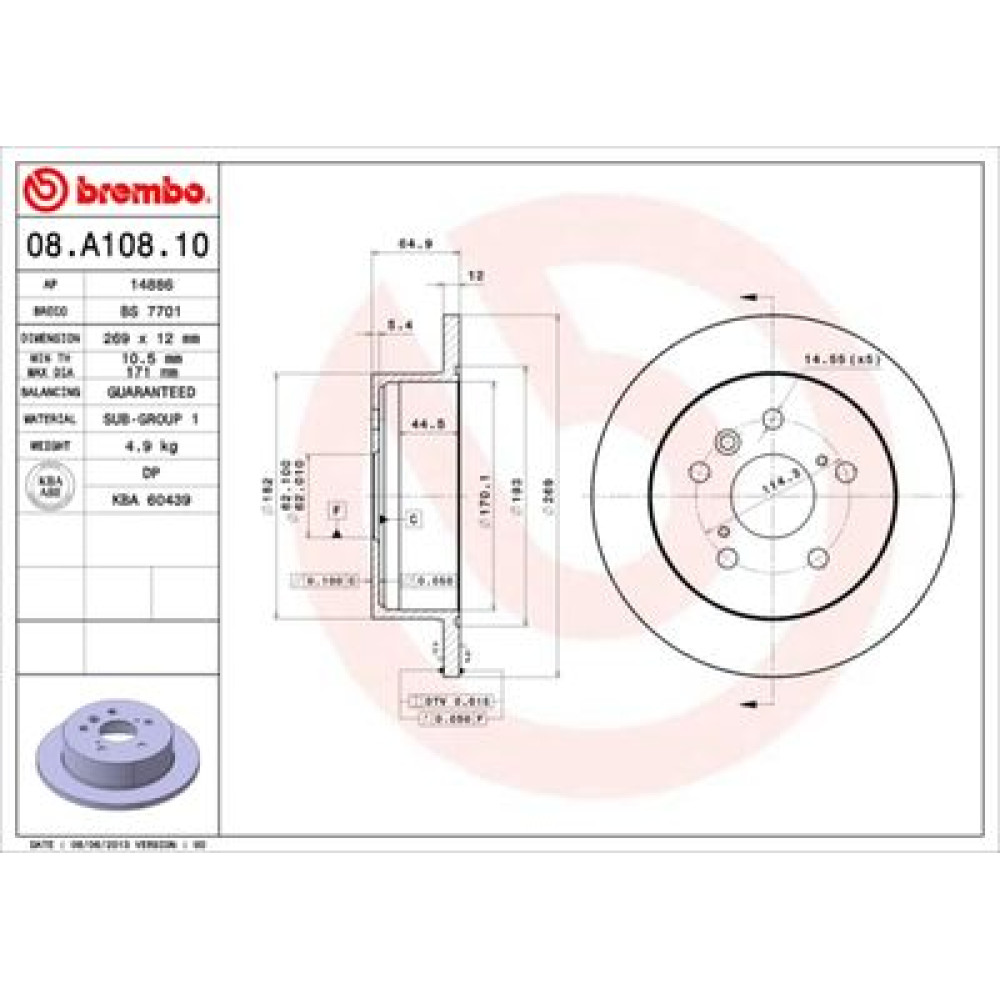 Тормозной диск задний BREMBO 08a10810