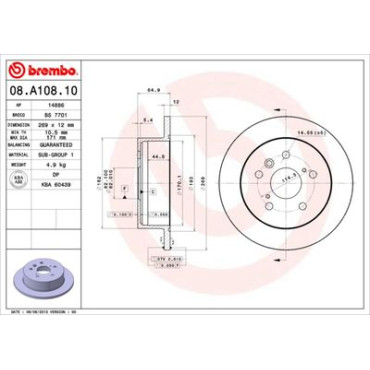 Тормозной диск задний BREMBO 08a10810