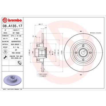 Гальмівний диск задній BREMBO 08a13517