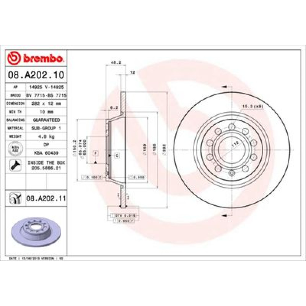 Гальмівний диск BREMBO 08a20211