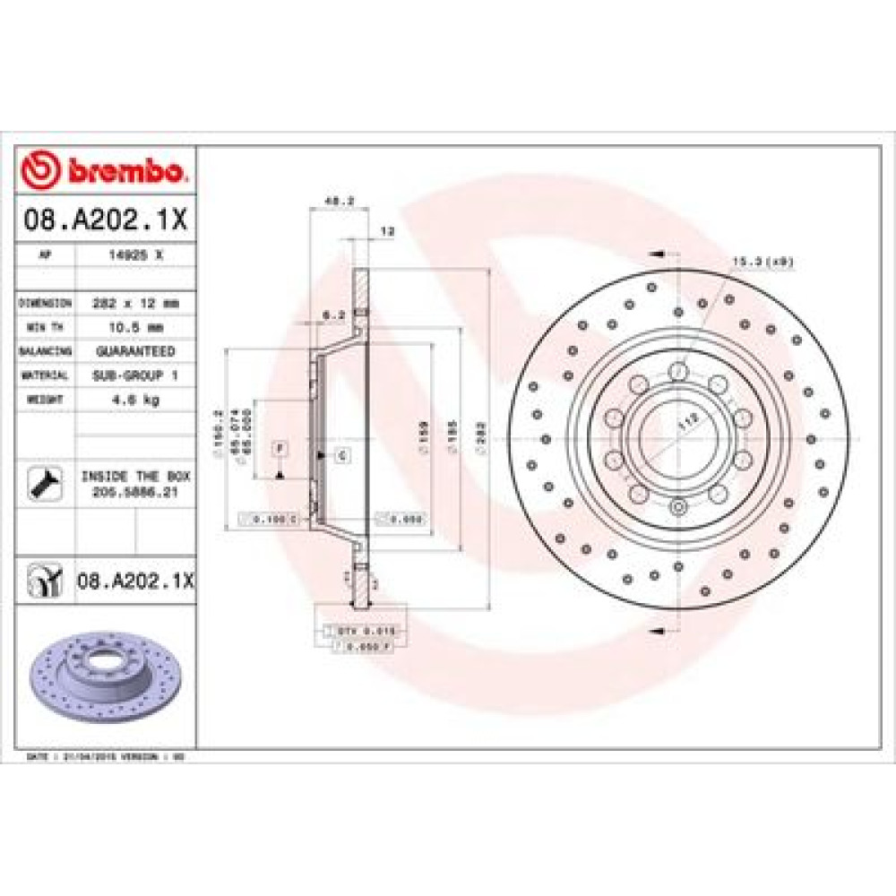 Тормозной диск задний BREMBO 08a2021x
