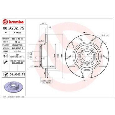 Гальмівний диск задній BREMBO 08a20275