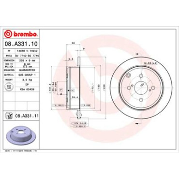 Диск тормозной BREMBO 08a33110