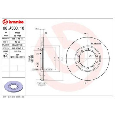 Диск тормозной BREMBO 08a53010