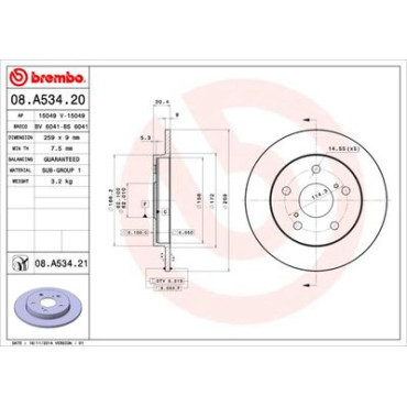 Диск тормозной BREMBO 08a53421