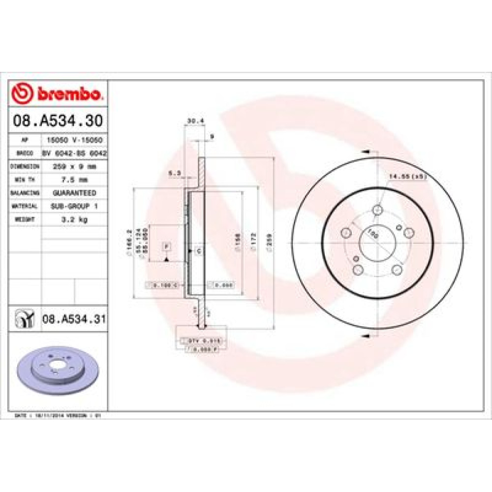 Диск тормозной BREMBO 08a53431