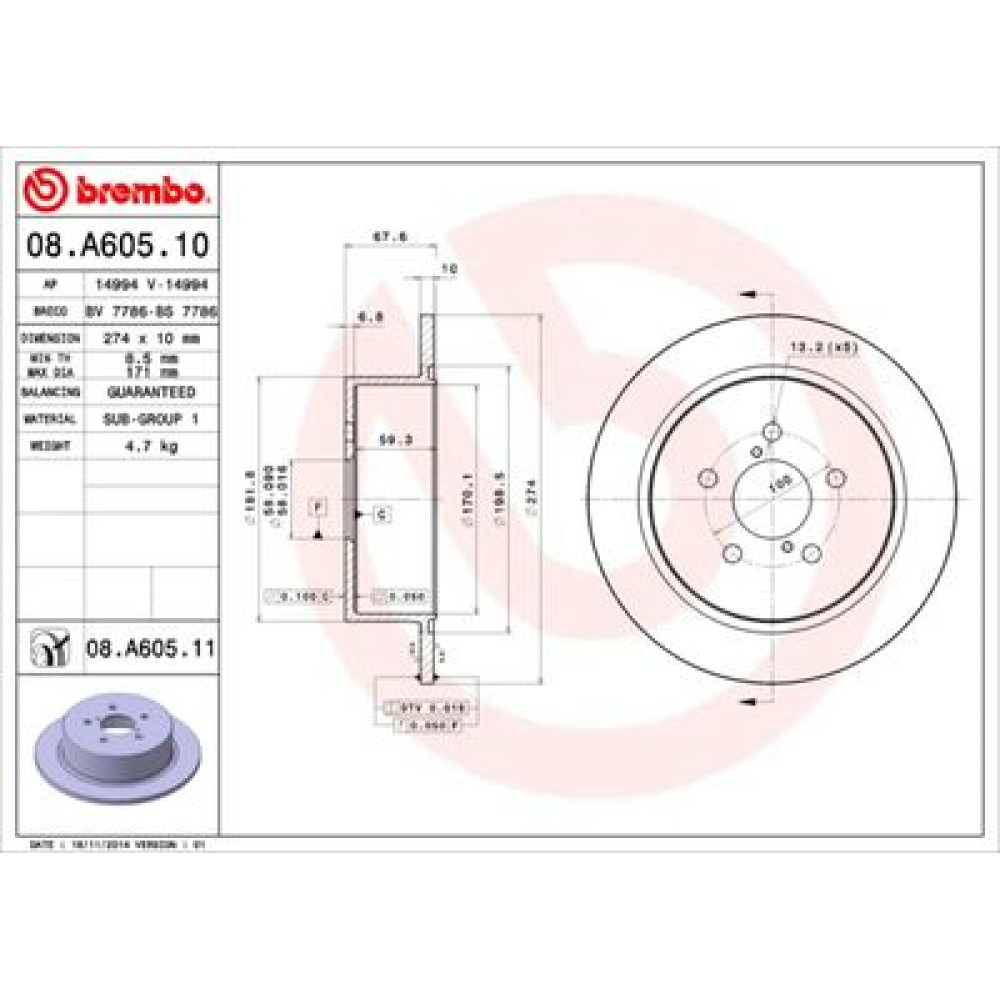 Диск тормозной BREMBO 08a60510