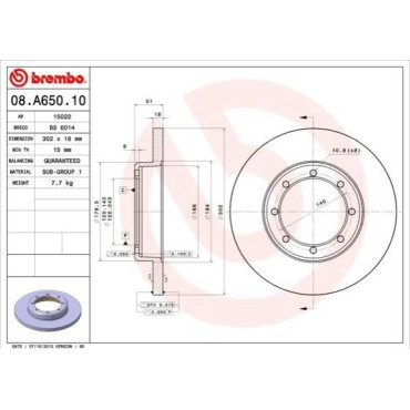 Диск тормозной BREMBO 08a65010