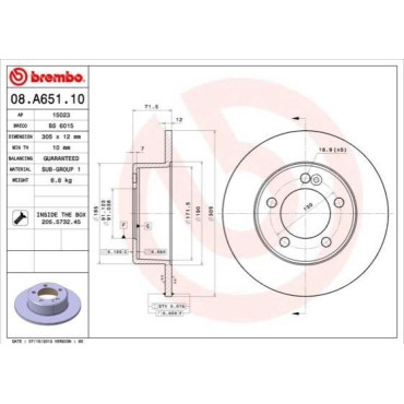 Диск тормозной BREMBO 08a65110