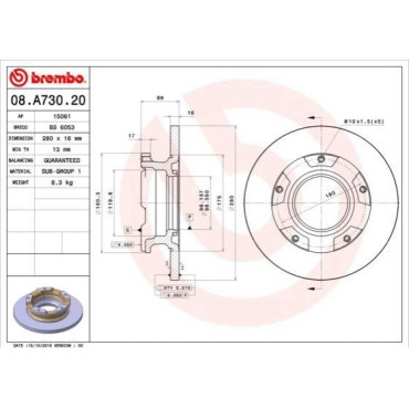 Гальмівний диск задній BREMBO 08a73020