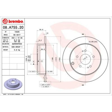 Диск тормозной BREMBO 08a75520