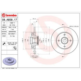 Тормозной диск задний /к-т с подшипником, +кольцо ABS BREMBO 08a85817