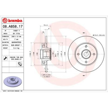 Гальмівний диск задній /к-т з підшипником, +кільце ABS BREMBO 08a85817