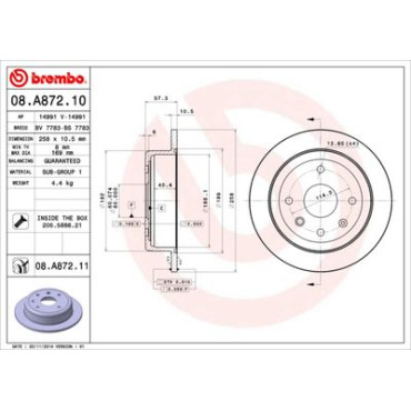 Тормозной диск задний BREMBO 08a87210