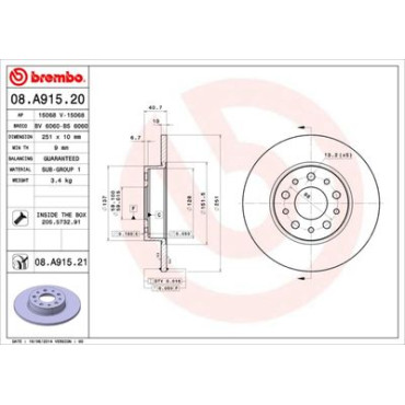Диск гальмівний BREMBO 08a91521