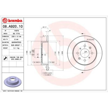 Диск гальмівний BREMBO 08a92010