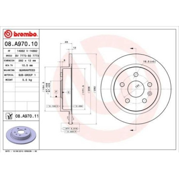 Тормозной диск задний BREMBO 08a97011