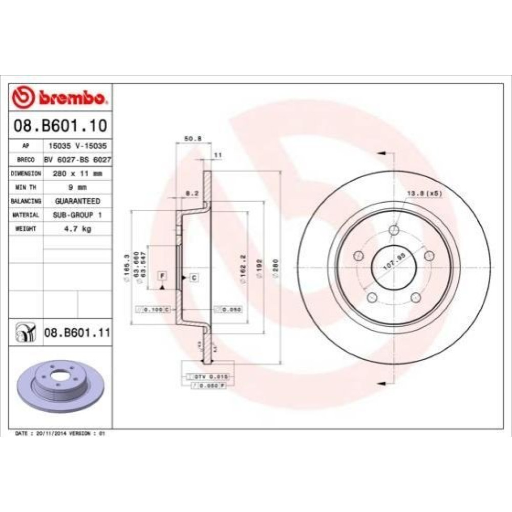 Диск гальмівний BREMBO 08b60111