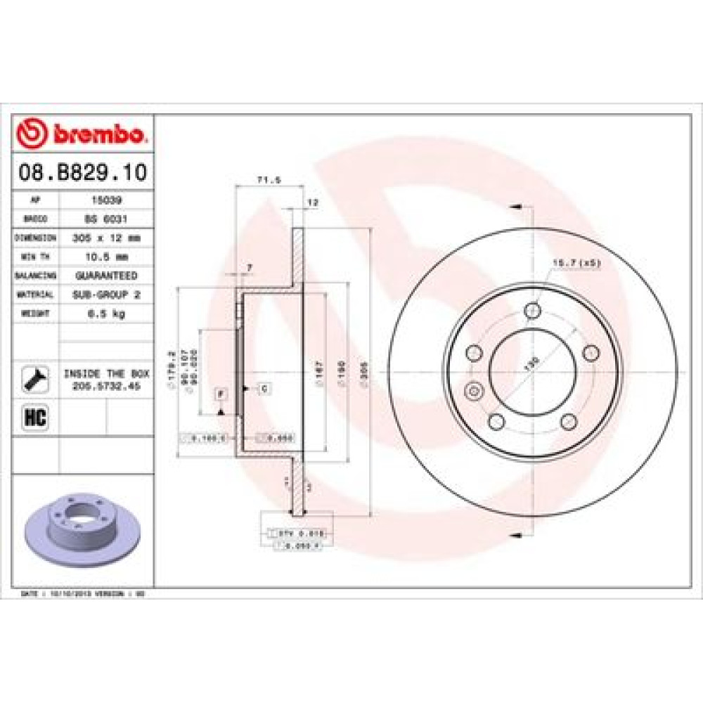 Тормозной диск задний BREMBO 08b82910