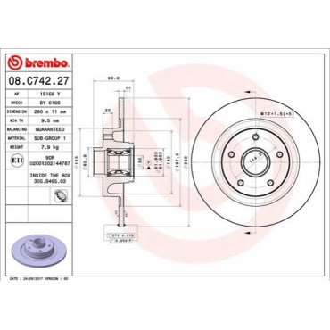 Диск тормозной BREMBO 08c74227