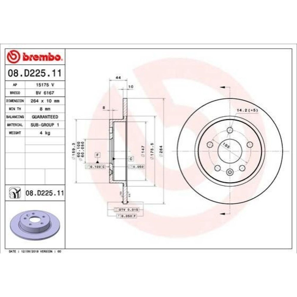 Диск тормозной BREMBO 08d22511