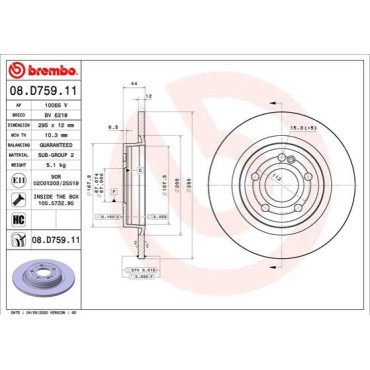 Тормозной диск BREMBO 08d75911