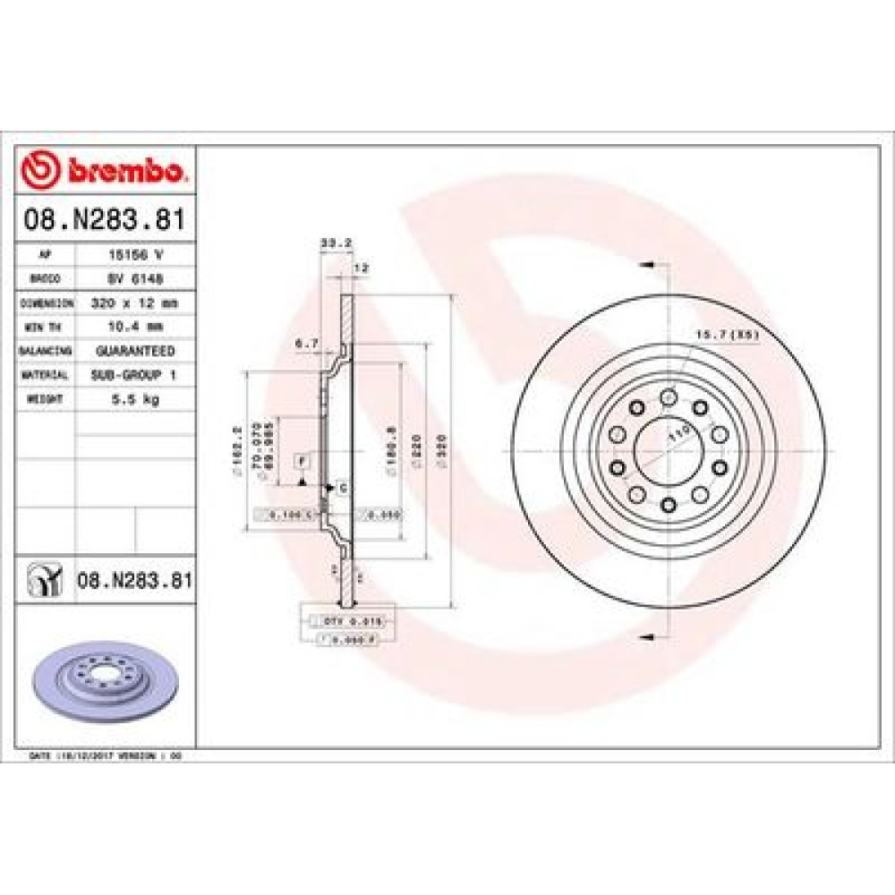 Диск гальмівний BREMBO 08n28381