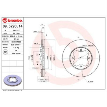 Диск тормозной BREMBO 09529014