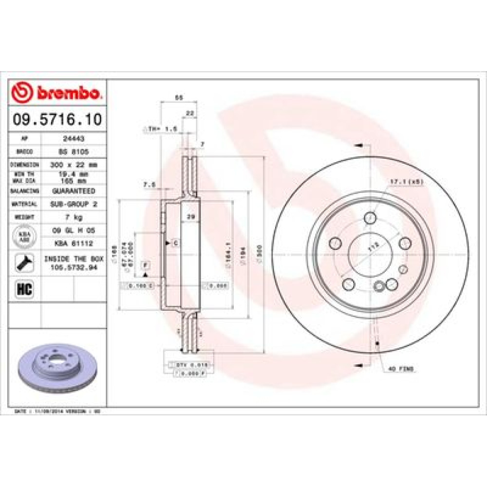 Диск гальмівний BREMBO 09571610