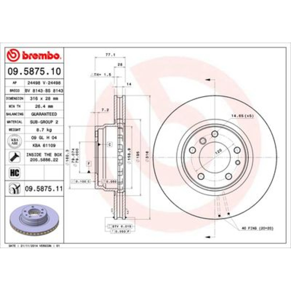 Тормозной диск BREMBO 09587511