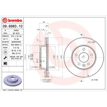 Диск гальмівний BREMBO 09698310