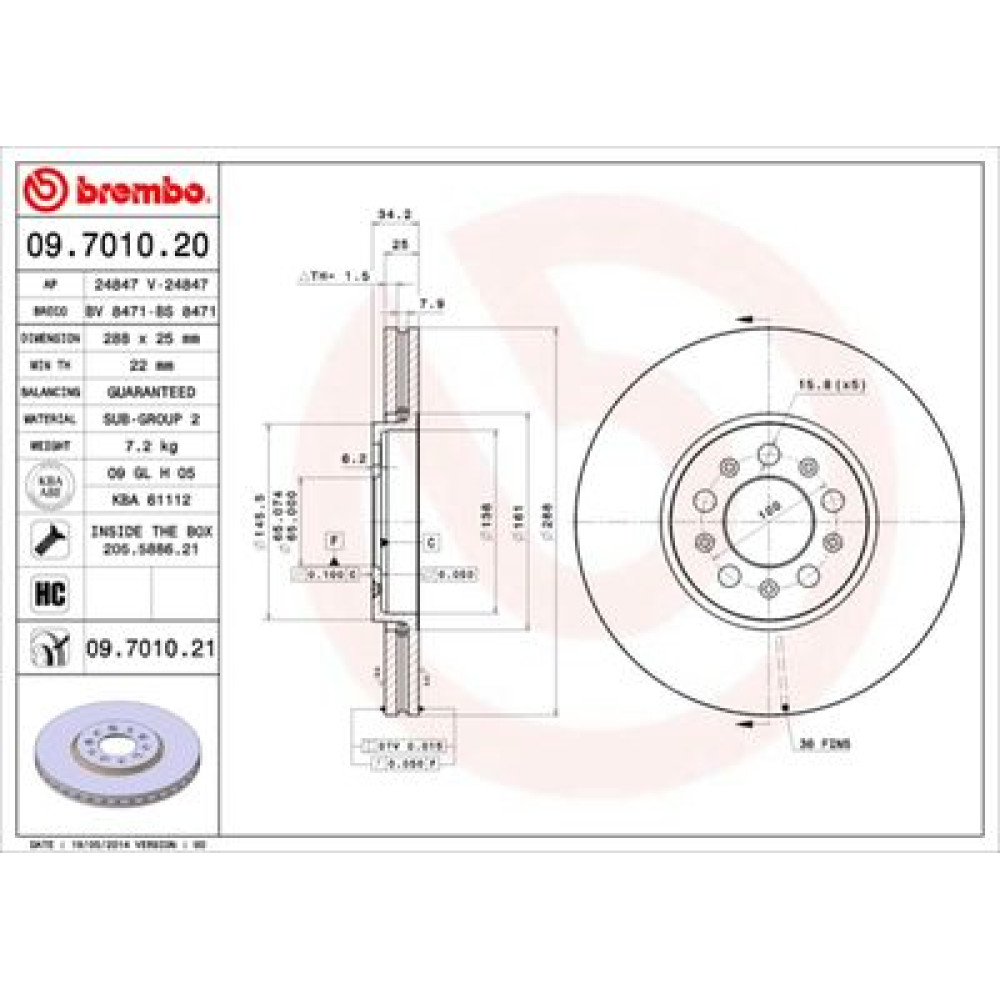 Диск гальмівний BREMBO 09701021