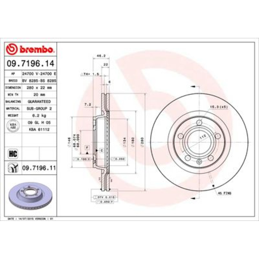 Тормозной диск передний/задний BREMBO 09719611