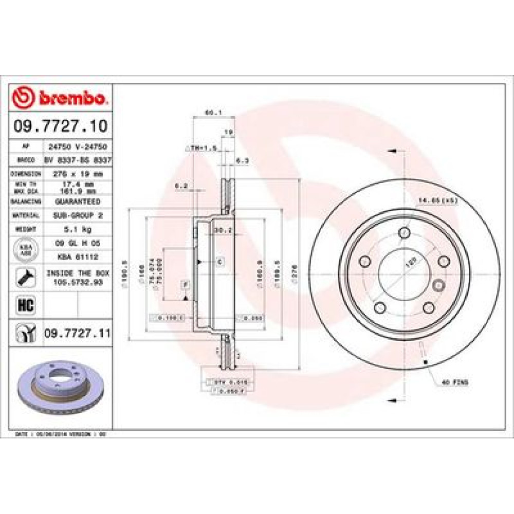 Тормозной диск задний BREMBO 09772711