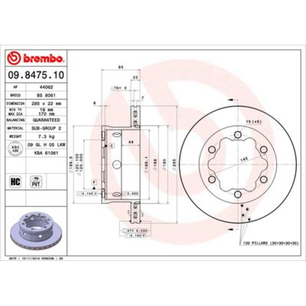 Гальмівний диск задній BREMBO 09847510