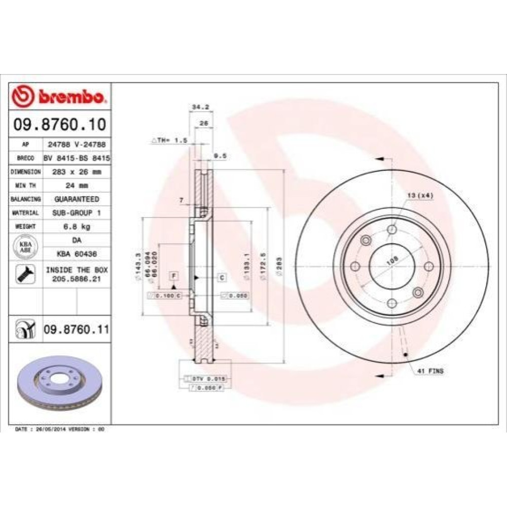 Диск тормозной BREMBO 09876010