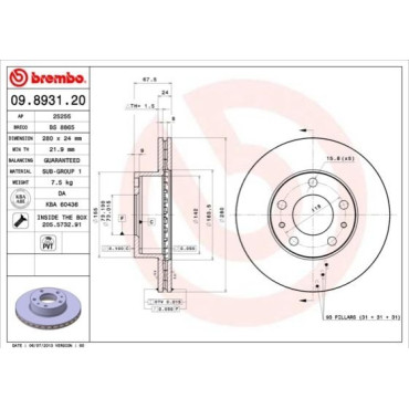 Тормозной диск передний BREMBO 09893121