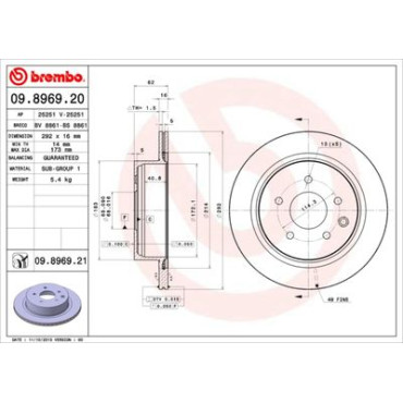 Тормозной диск задний BREMBO 09896921